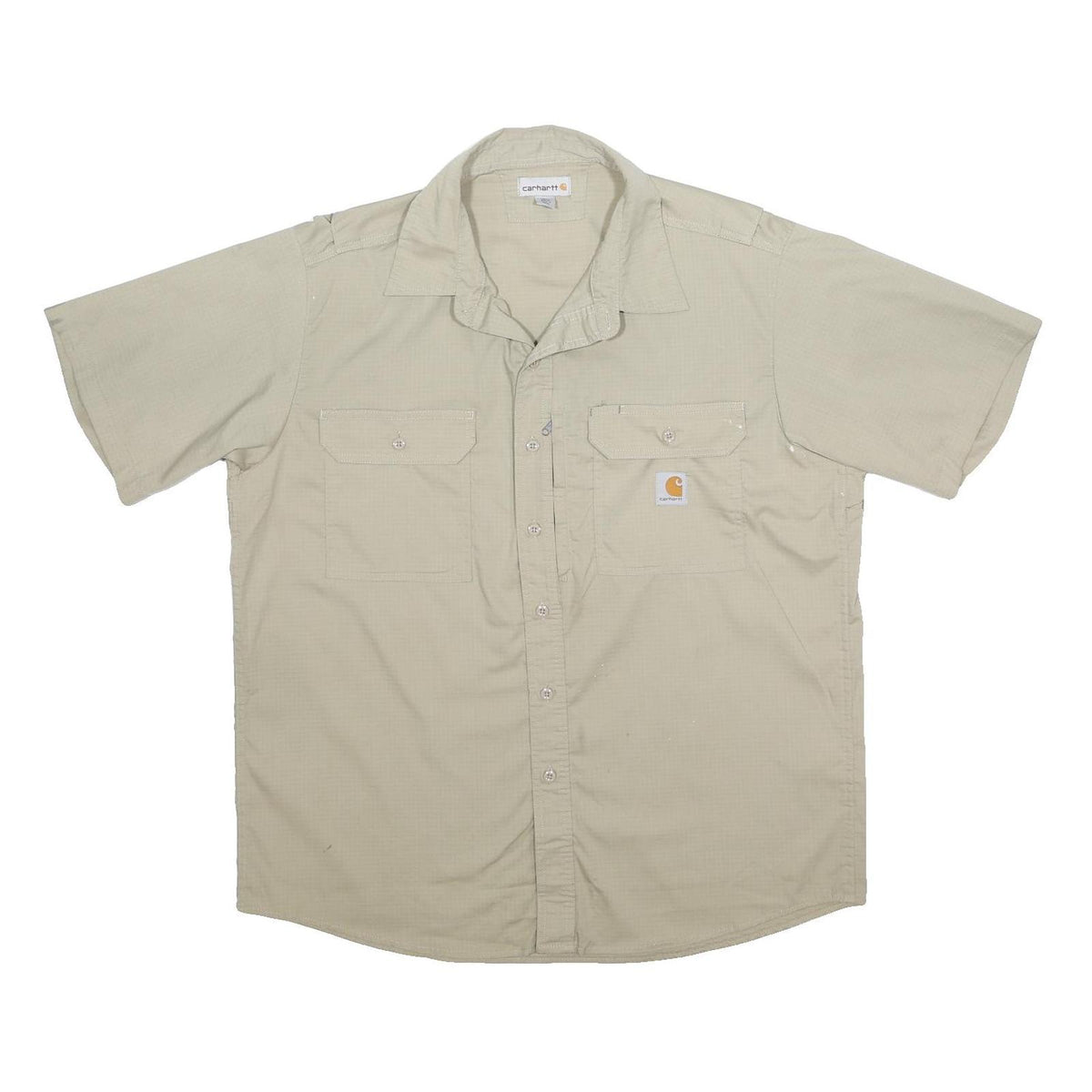 CARHARTT Mens Beige Polyester Blend Work Shirt XL Utility Button Pocket Durable