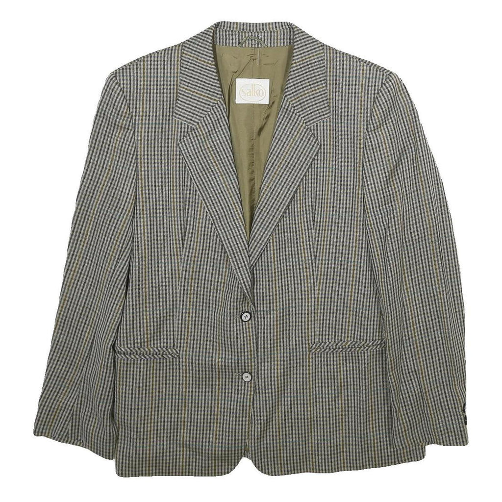 SALKO Womens Grey Wool Check Blazer Jacket L Button Closure Classic Fit