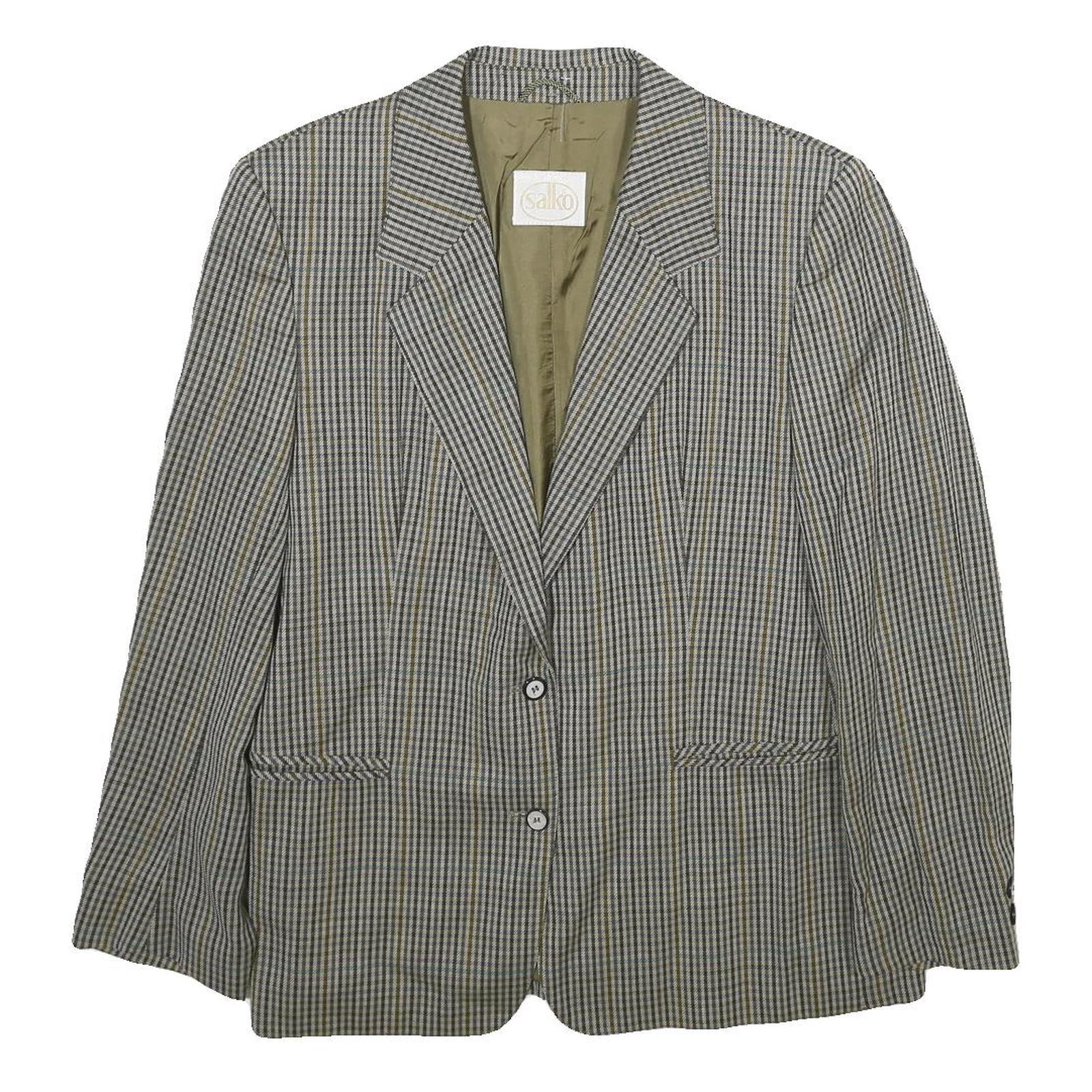 SALKO Womens Grey Wool Check Blazer Jacket L Button Closure Classic Fit