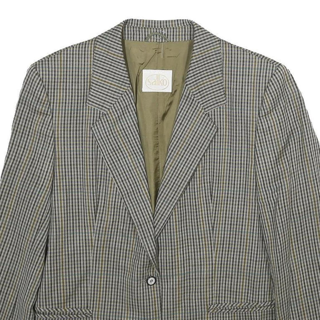 SALKO Womens Grey Wool Check Blazer Jacket L Button Closure Classic Fit