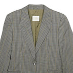 SALKO Womens Grey Wool Check Blazer Jacket L Button Closure Classic Fit