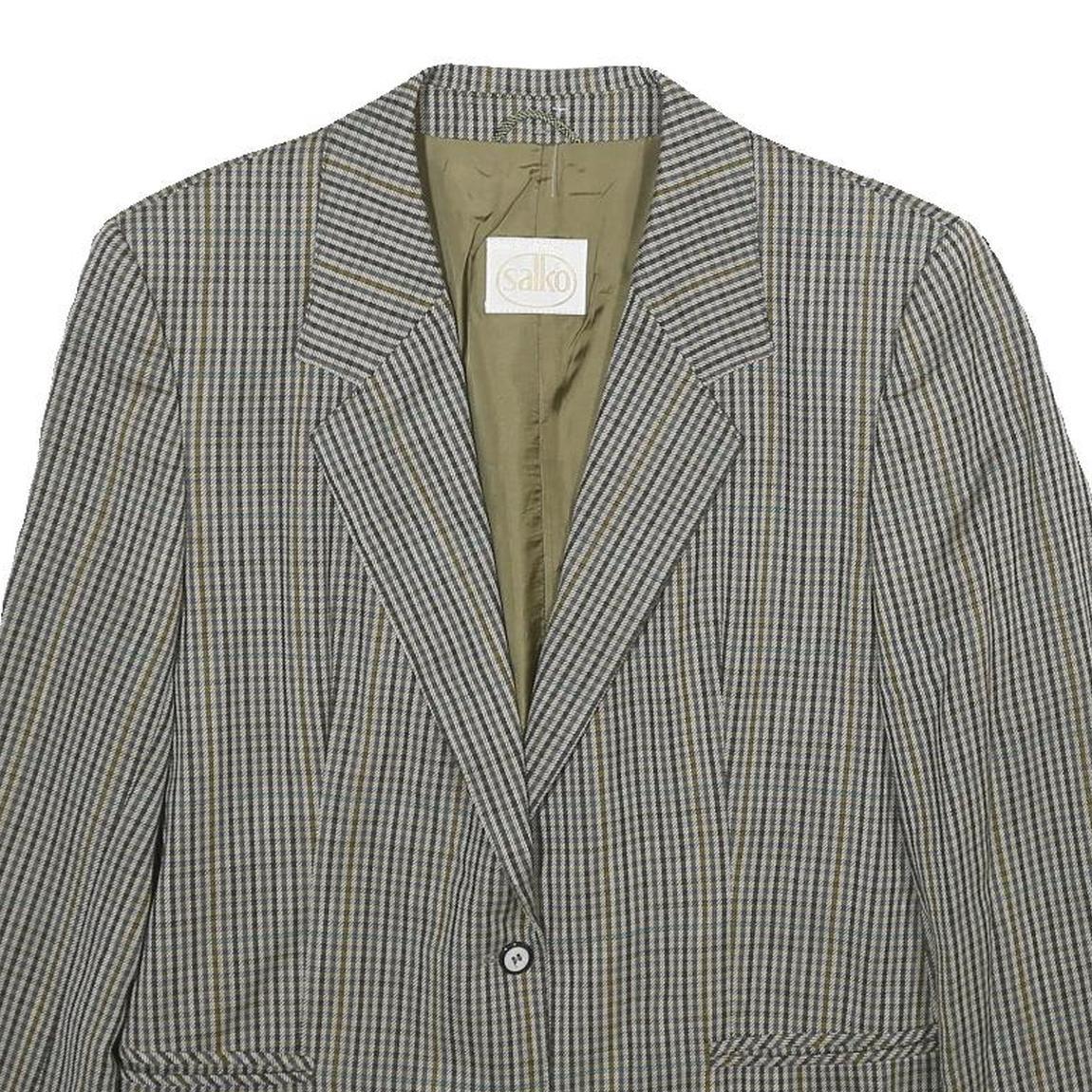 SALKO Womens Grey Wool Check Blazer Jacket L Button Closure Classic Fit