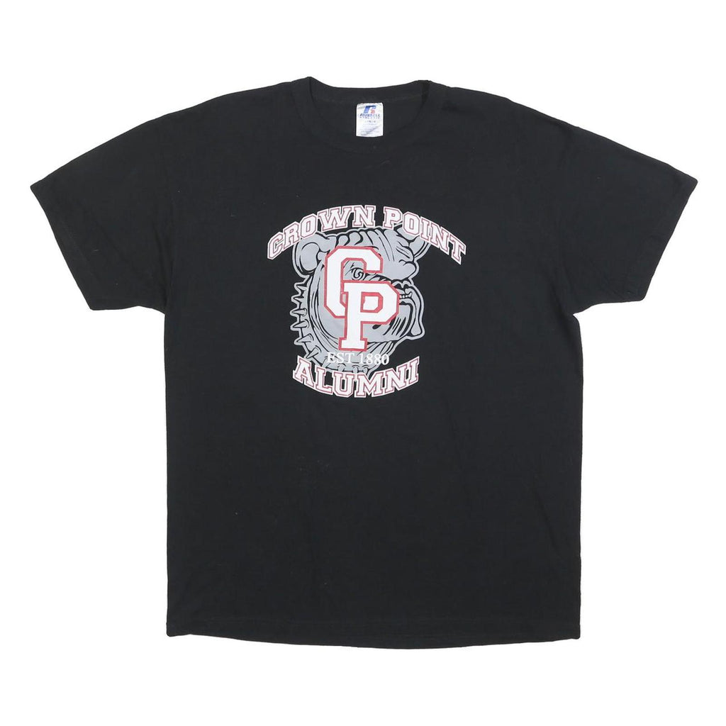 RUSSELL ATHLETIC Mens Black Crown Point Alumni Graphic T-Shirt L Short Sleeve
