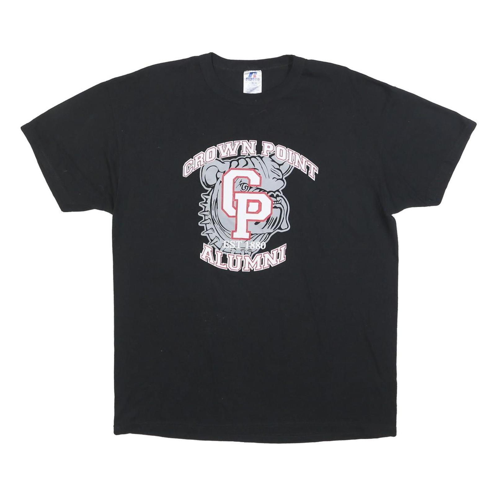 RUSSELL ATHLETIC Mens Black Crown Point Alumni Graphic T-Shirt L Short Sleeve