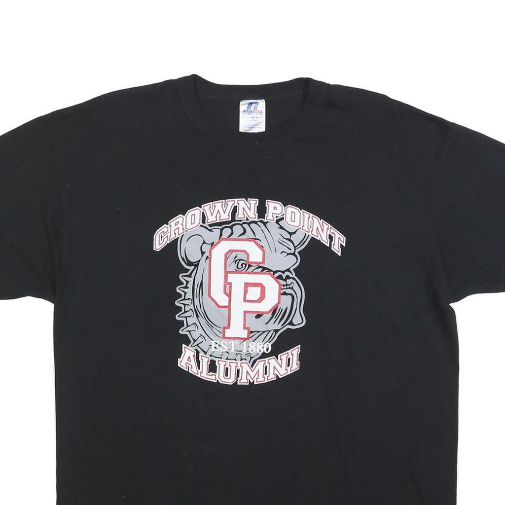 RUSSELL ATHLETIC Mens Black Crown Point Alumni Graphic T-Shirt L Short Sleeve