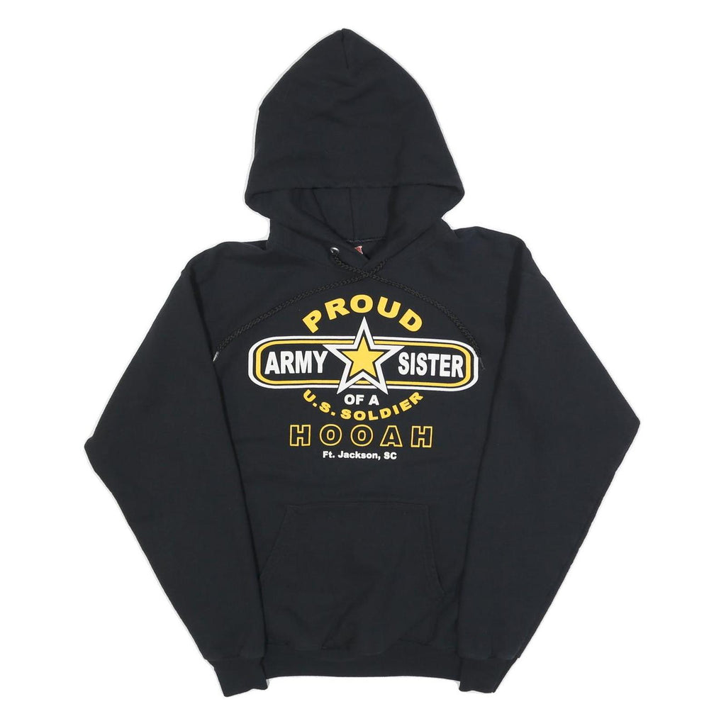 HANES Womens Black Proud Army Sister Cotton Blend Hoodie M Printed Pullover