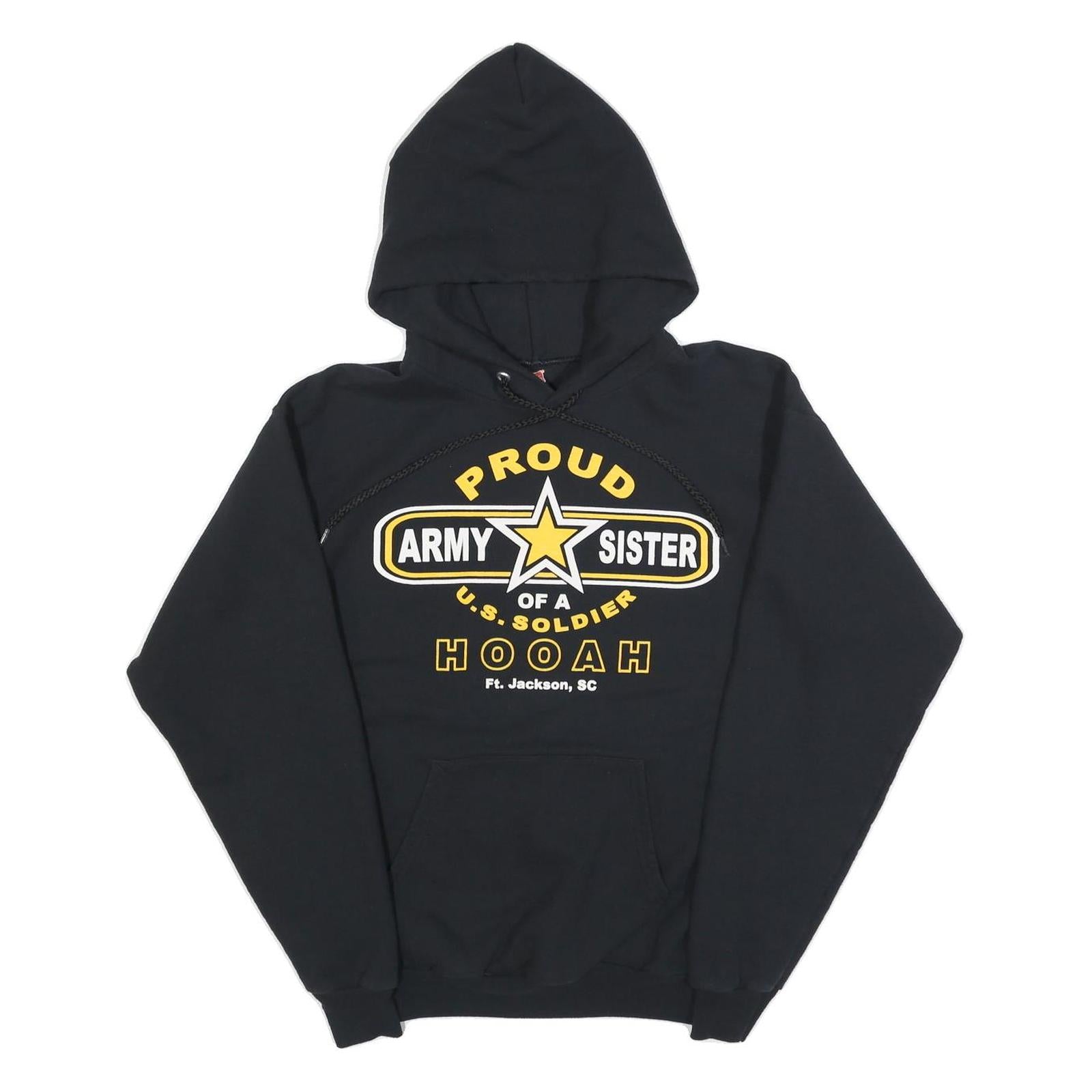 HANES Womens Black Proud Army Sister Cotton Blend Hoodie M Printed Pullover