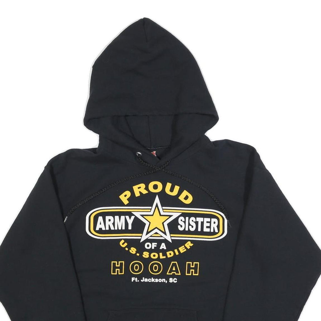 HANES Womens Black Proud Army Sister Cotton Blend Hoodie M Printed Pullover