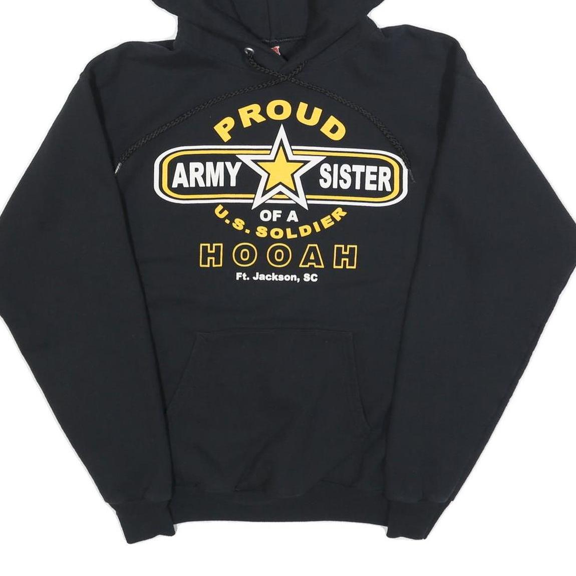 HANES Womens Black Proud Army Sister Cotton Blend Hoodie M Printed Pullover