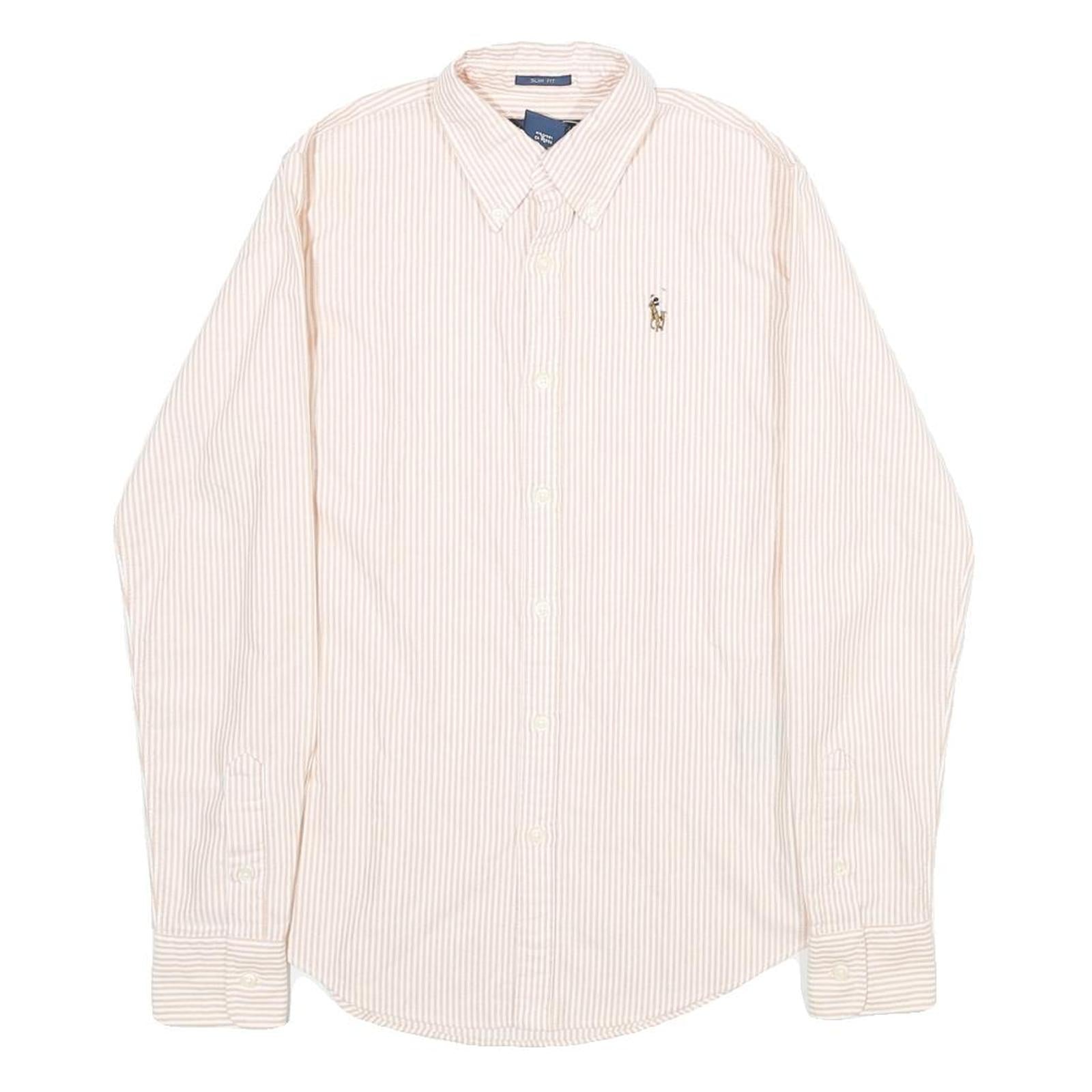 RALPH LAUREN Womens Cream & Pink Stripe Shirt UK 4 Slim Fit Button Down Collar