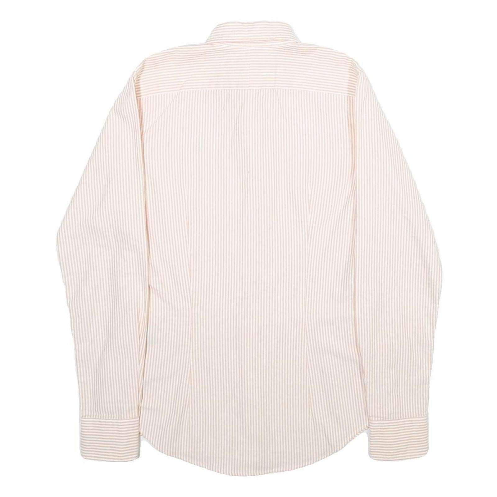 RALPH LAUREN Womens Cream & Pink Stripe Shirt UK 4 Slim Fit Button Down Collar