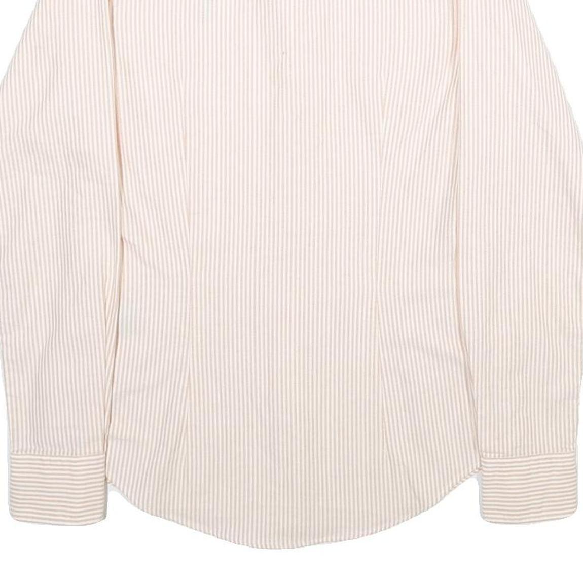 RALPH LAUREN Womens Cream & Pink Stripe Shirt UK 4 Slim Fit Button Down Collar