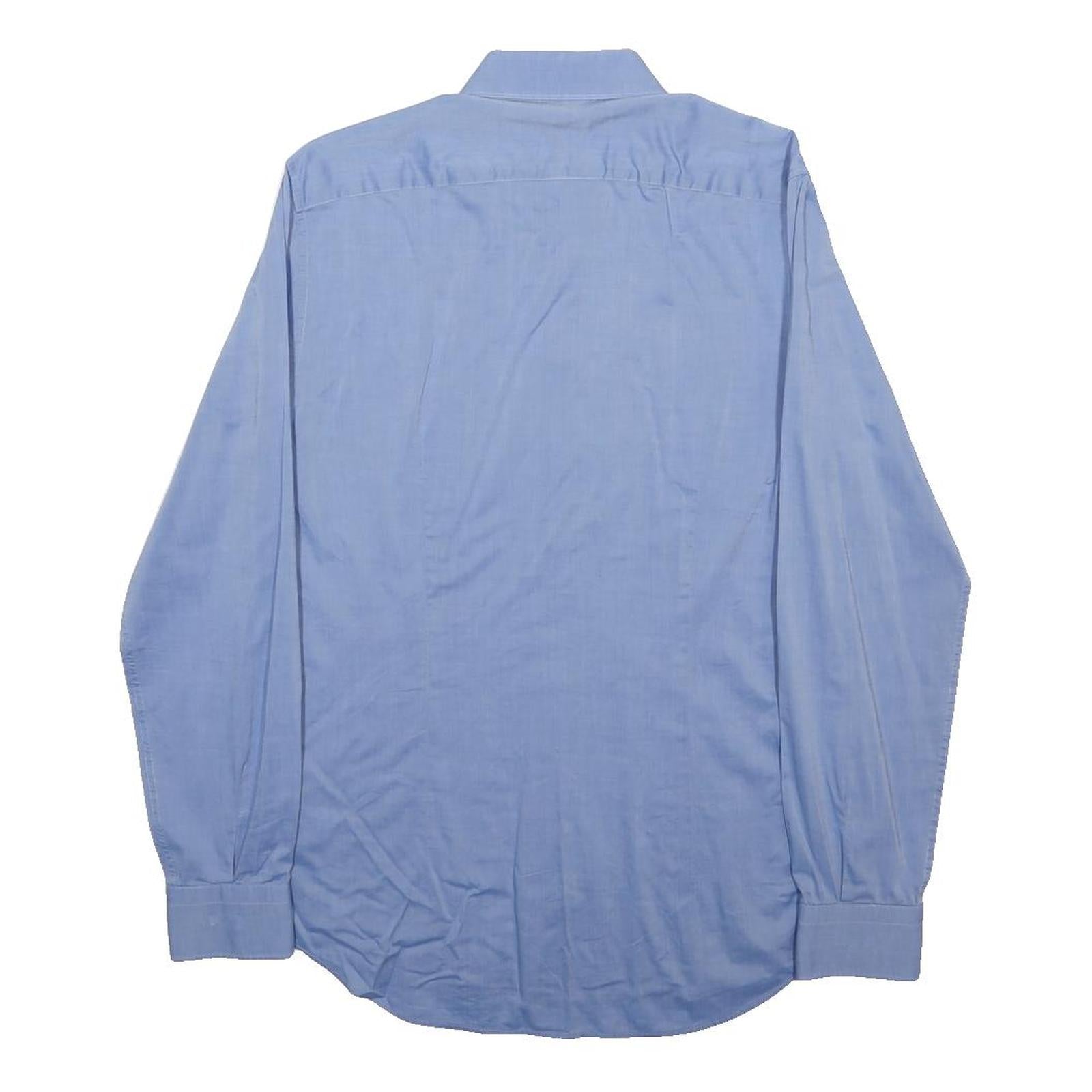 TOMMY HILFIGER Mens Blue Plain Shirt M Cotton Long Sleeve Relaxed Fit Workwear