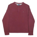 TOMMY HILFIGER Mens Maroon Henley Shirt M Long Sleeve Round Neck Casual Cotton