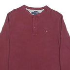 TOMMY HILFIGER Mens Maroon Henley Shirt M Long Sleeve Round Neck Casual Cotton