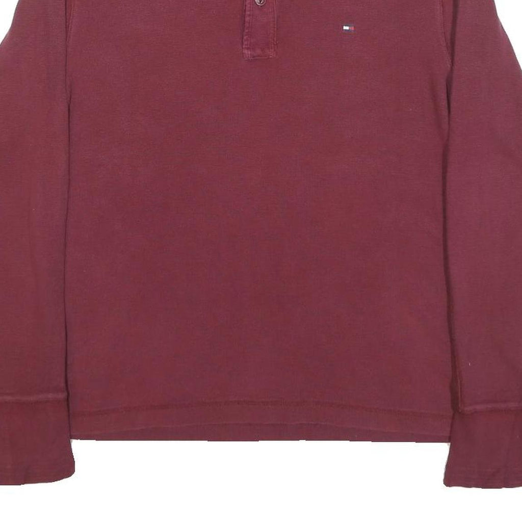 TOMMY HILFIGER Mens Maroon Henley Shirt M Long Sleeve Round Neck Casual Cotton