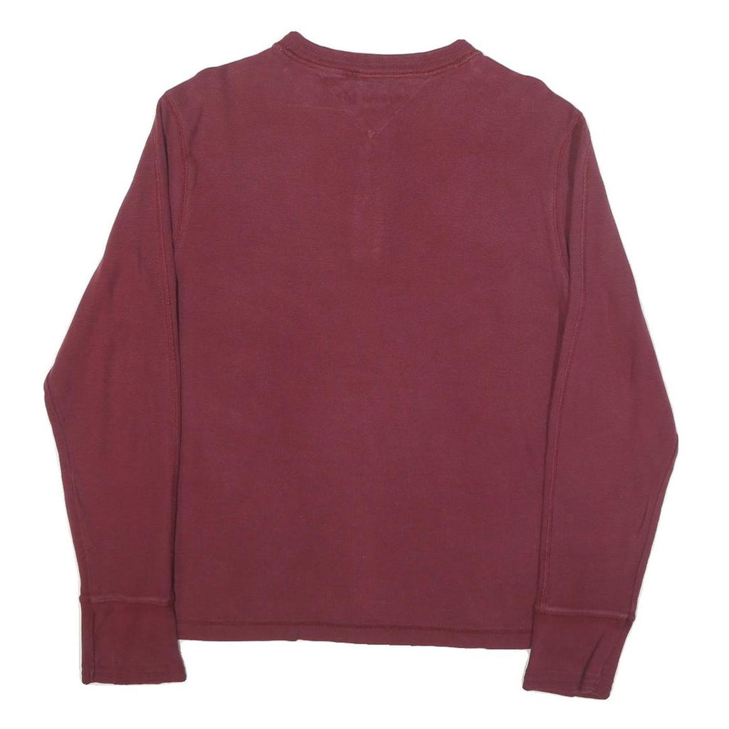 TOMMY HILFIGER Mens Maroon Henley Shirt M Long Sleeve Round Neck Casual Cotton