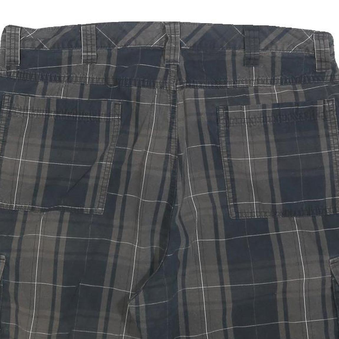 WRANGLER Mens Casual Shorts Blue & Brown Plaid L W36 Cargo Pockets