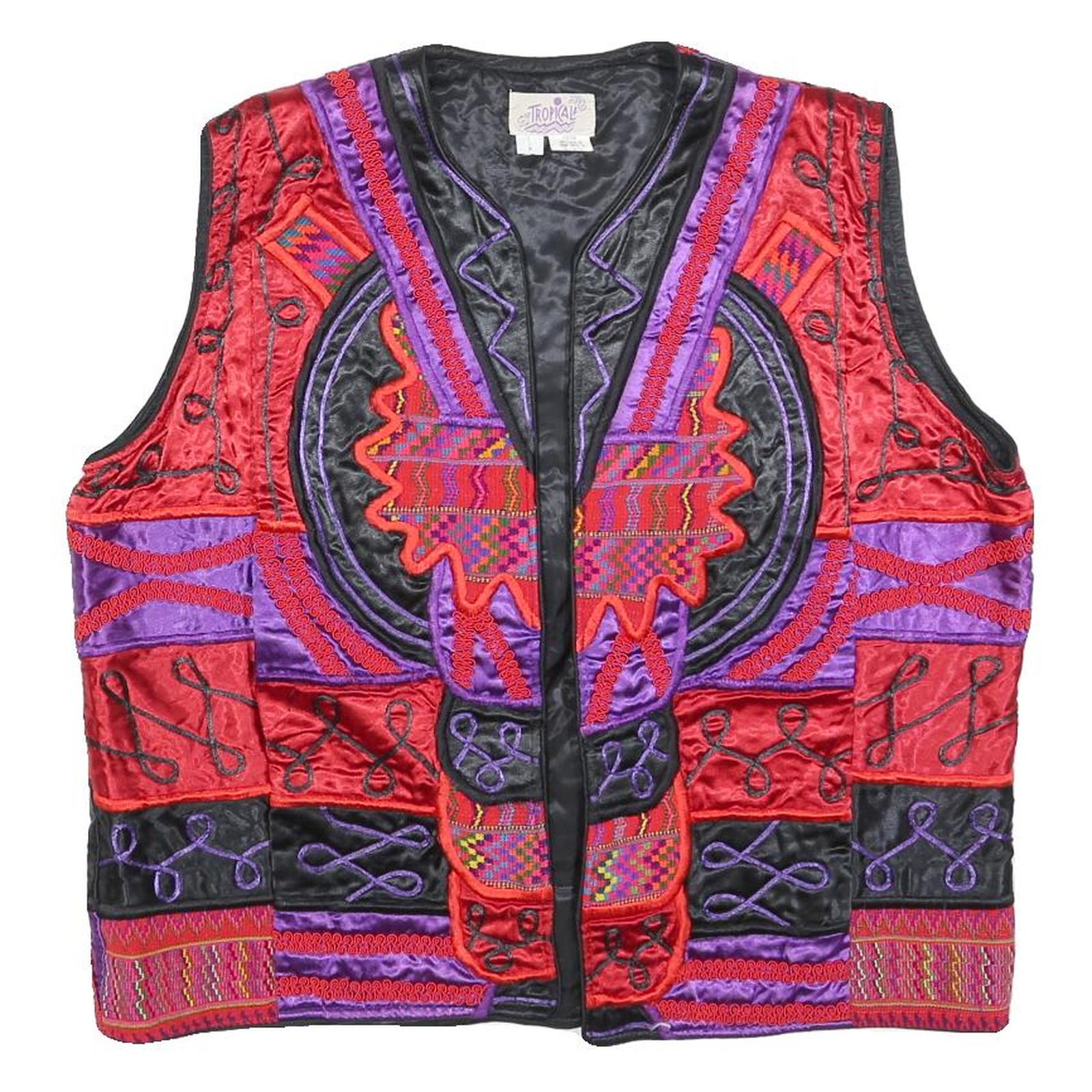 TROPICAL Mens Red & Purple Cotton Button Jacket L Embroidered Tribal Pattern