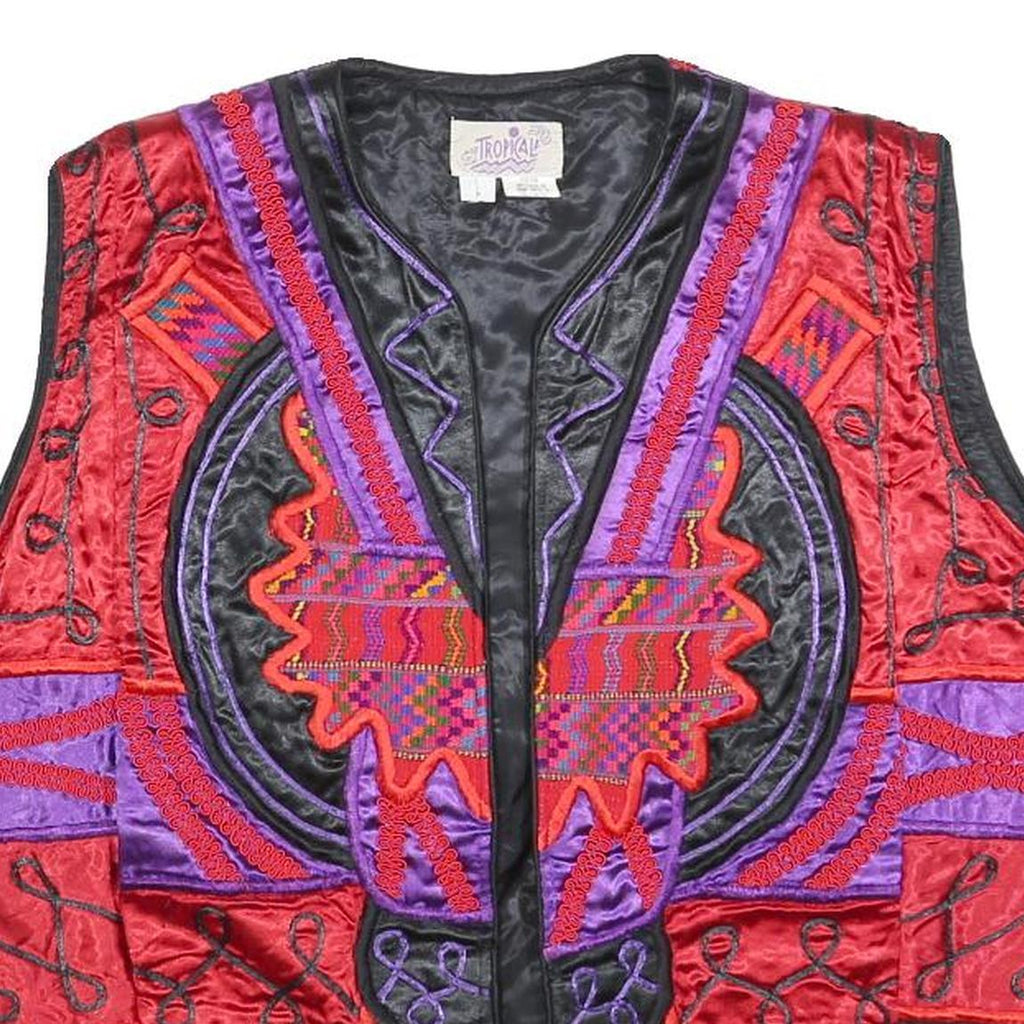 TROPICAL Mens Red & Purple Cotton Button Jacket L Embroidered Tribal Pattern