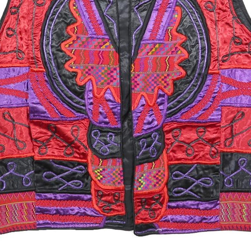 TROPICAL Mens Red & Purple Cotton Button Jacket L Embroidered Tribal Pattern