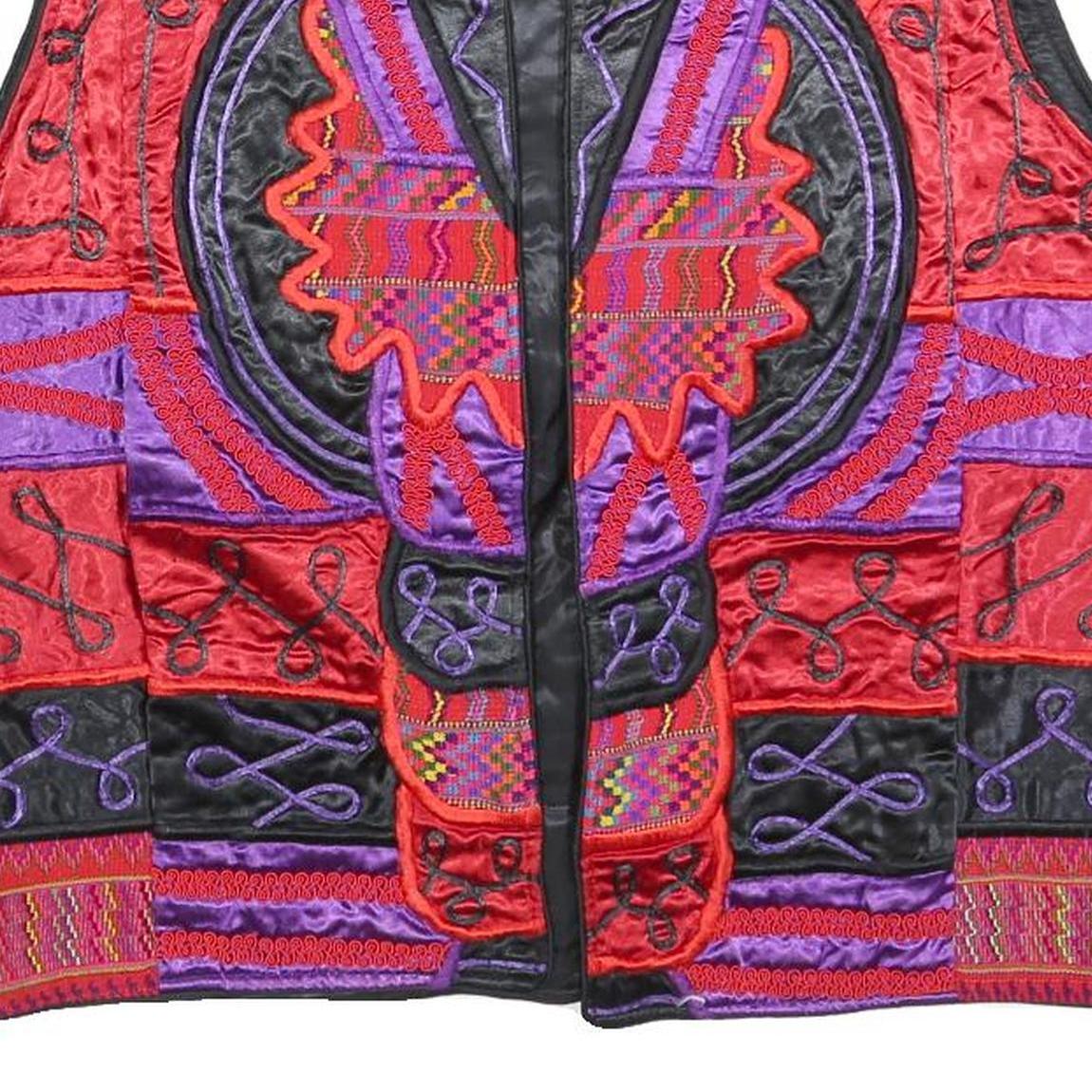 TROPICAL Mens Red & Purple Cotton Button Jacket L Embroidered Tribal Pattern