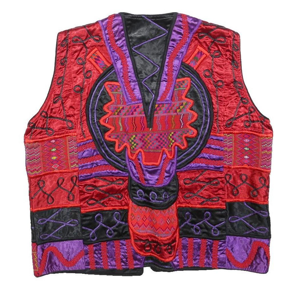 TROPICAL Mens Red & Purple Cotton Button Jacket L Embroidered Tribal Pattern