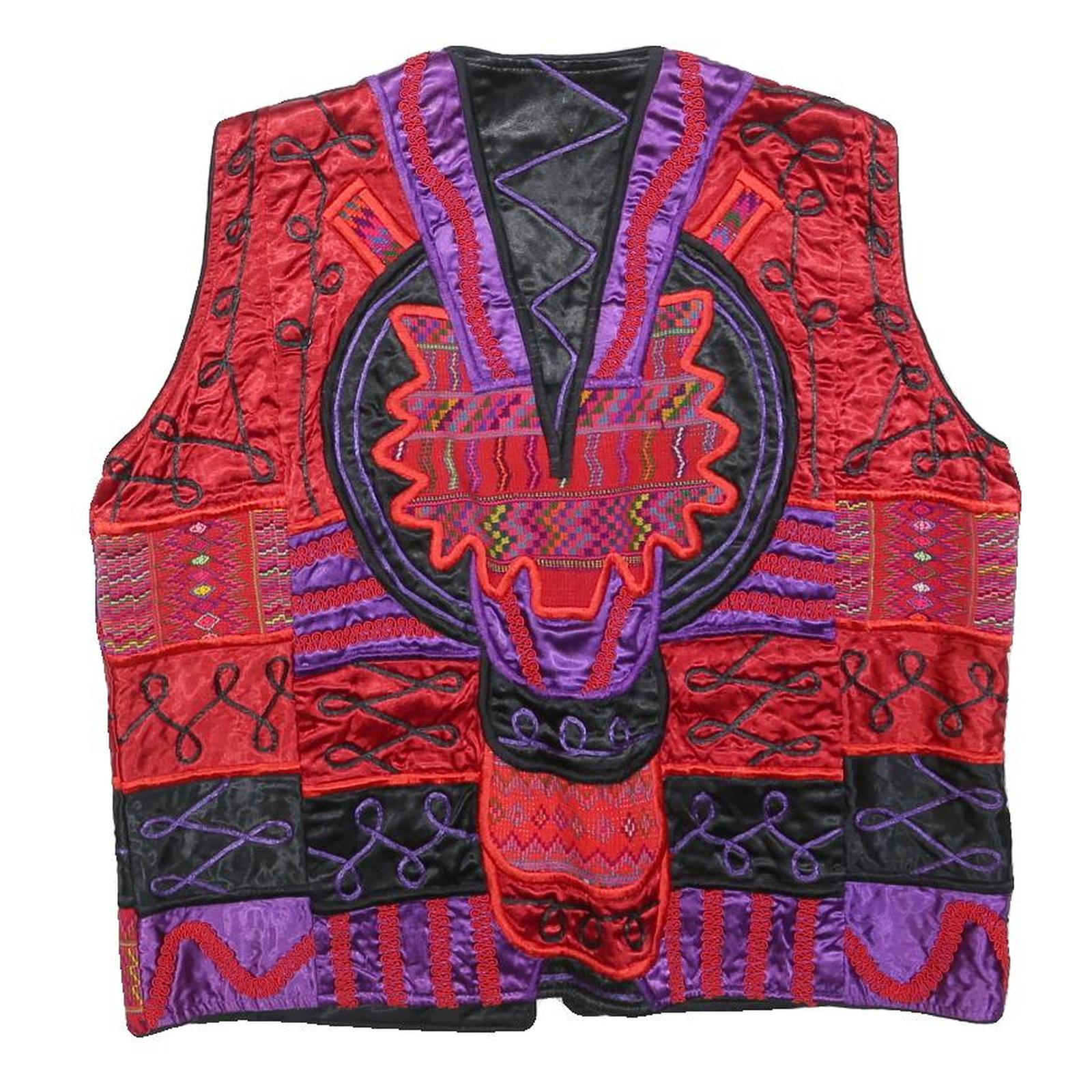 TROPICAL Mens Red & Purple Cotton Button Jacket L Embroidered Tribal Pattern