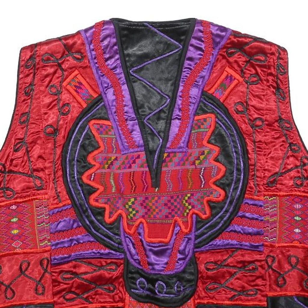TROPICAL Mens Red & Purple Cotton Button Jacket L Embroidered Tribal Pattern