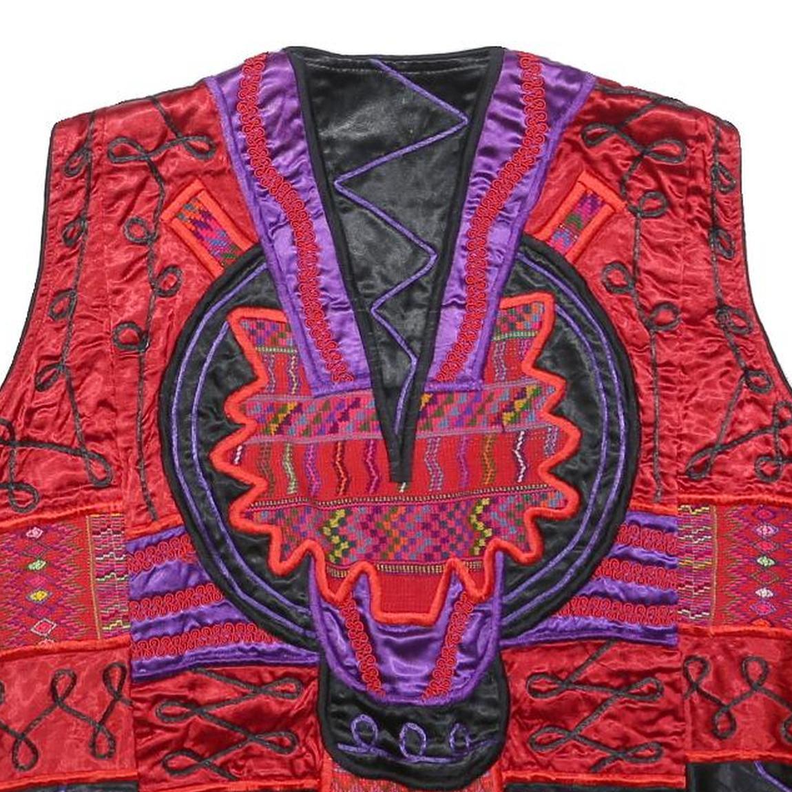 TROPICAL Mens Red & Purple Cotton Button Jacket L Embroidered Tribal Pattern