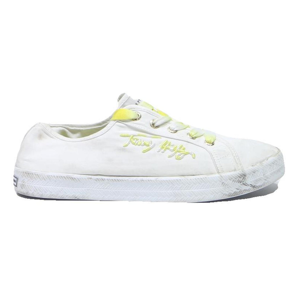 TOMMY HILFIGER Womens Canvas Trainers White Yellow UK 7 Casual Shoes Fashion
