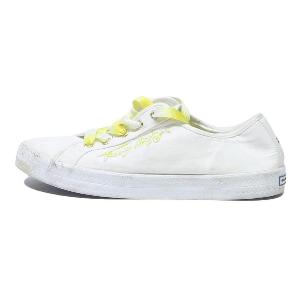 TOMMY HILFIGER Womens Canvas Trainers White Yellow UK 7 Casual Shoes Fashion