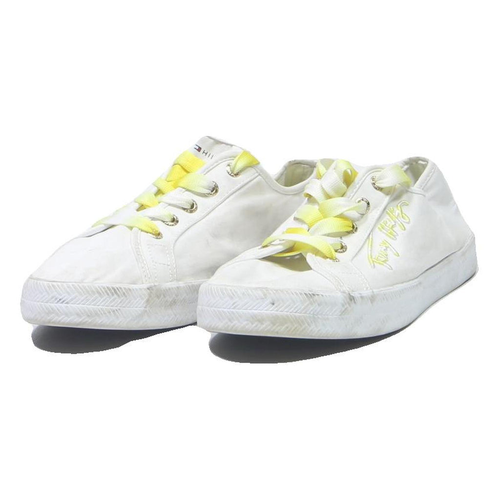 TOMMY HILFIGER Womens Canvas Trainers White Yellow UK 7 Casual Shoes Fashion