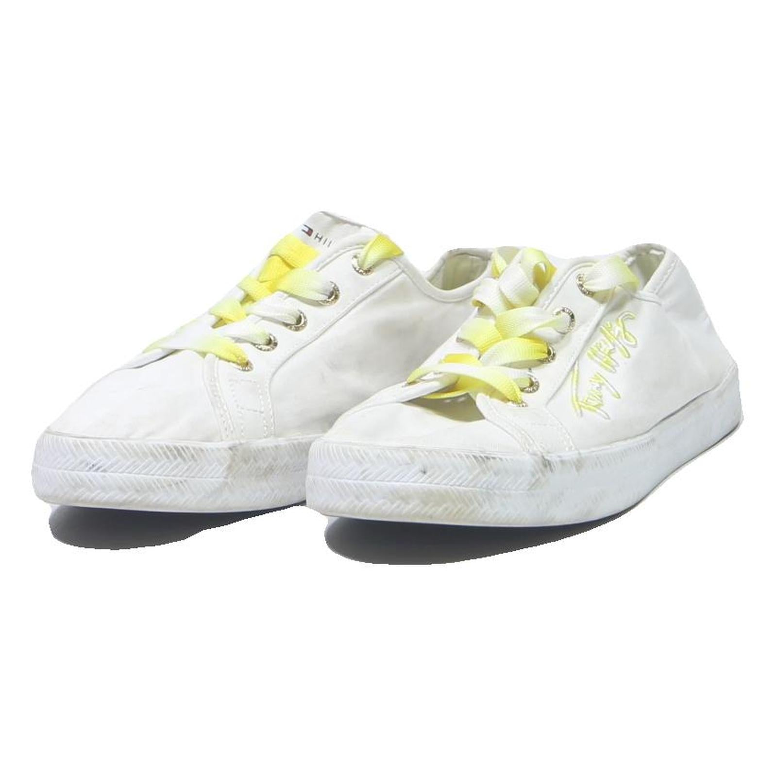 TOMMY HILFIGER Womens Canvas Trainers White Yellow UK 7 Casual Shoes Fashion