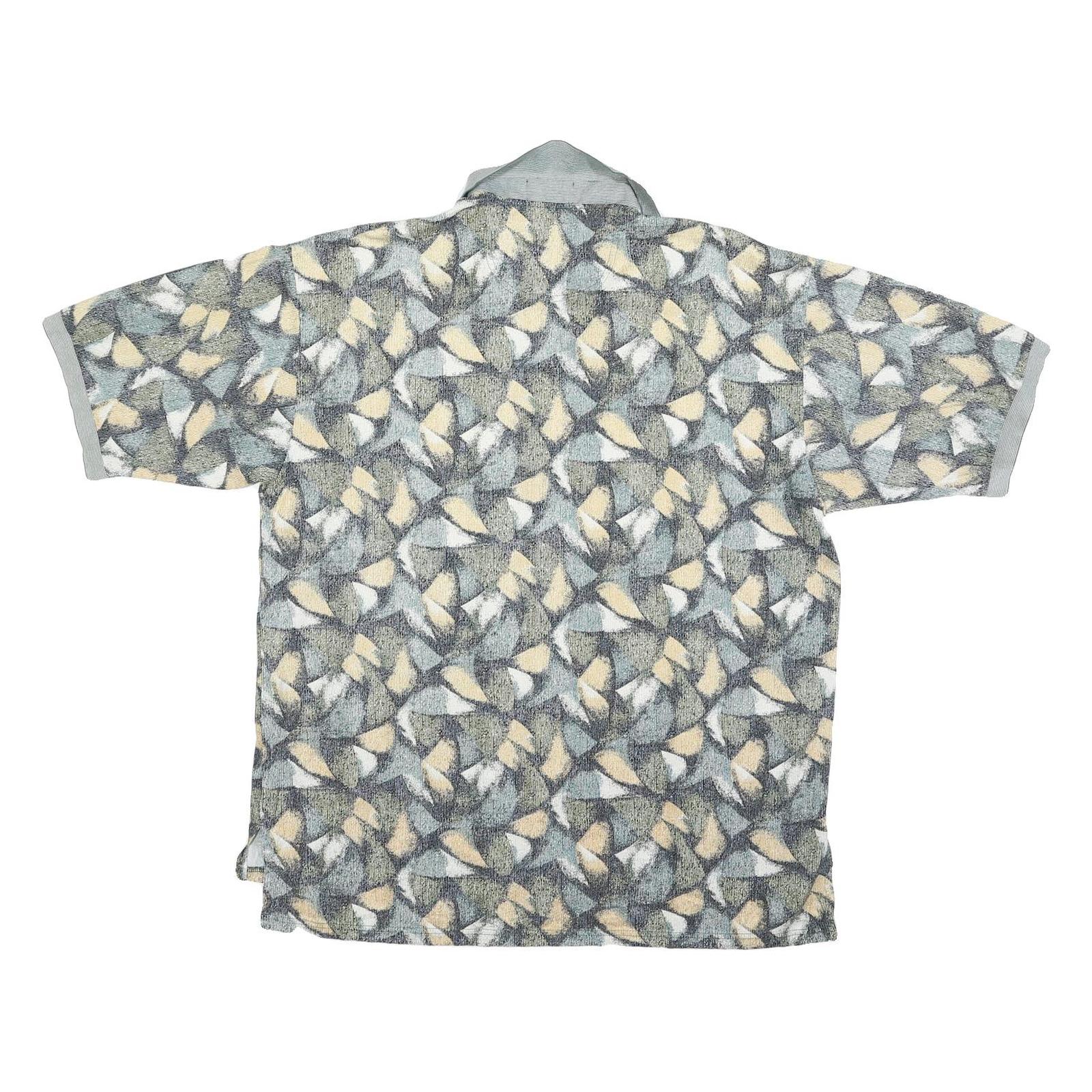 DESCENTE Mens Grey & Beige Abstract Print Short Sleeve Polo Shirt M Cotton Blend