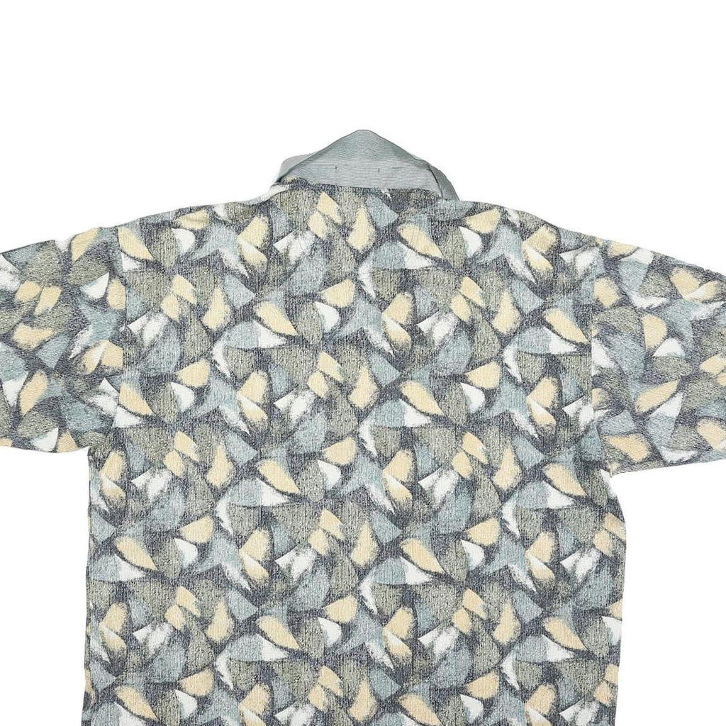 DESCENTE Mens Grey & Beige Abstract Print Short Sleeve Polo Shirt M Cotton Blend