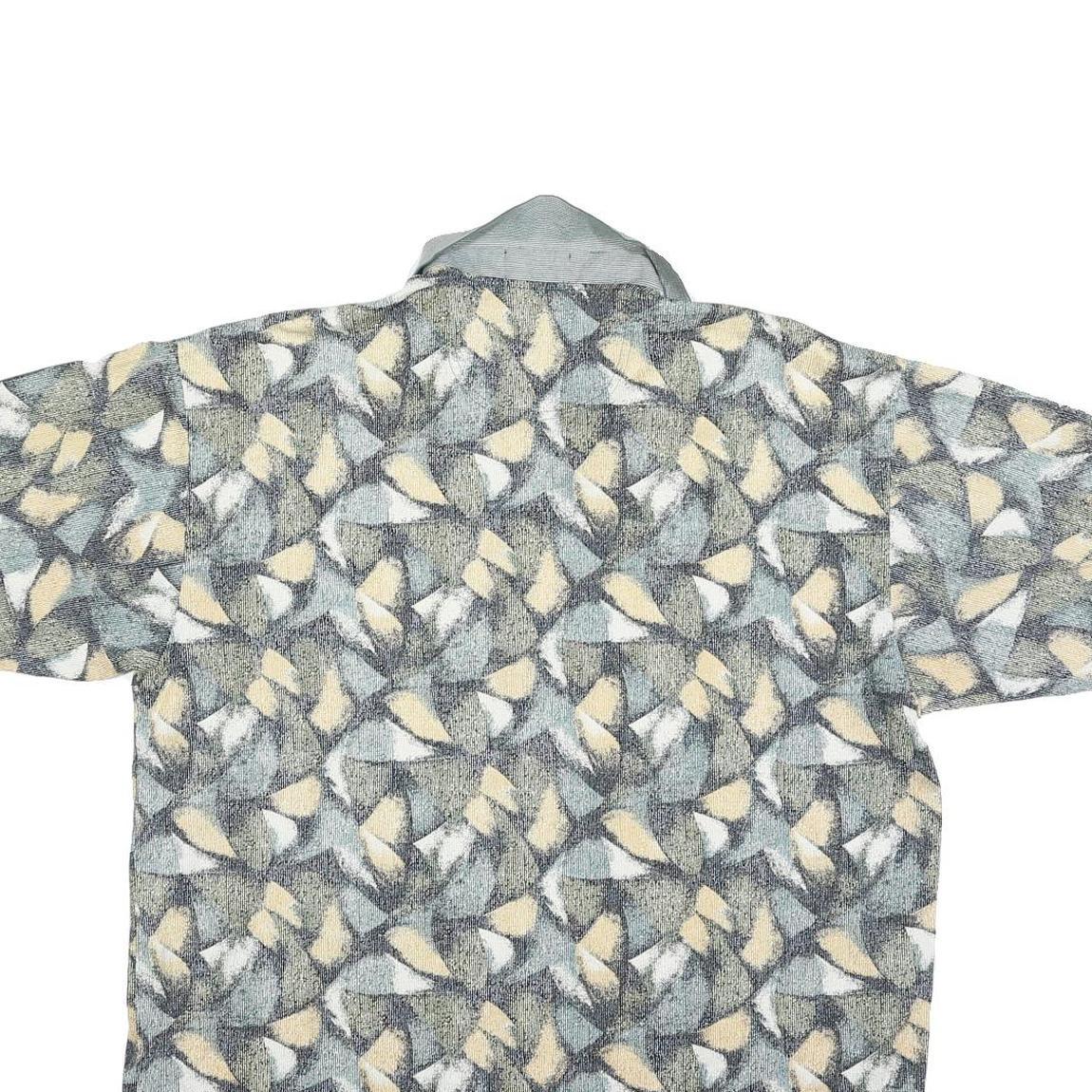 DESCENTE Mens Grey & Beige Abstract Print Short Sleeve Polo Shirt M Cotton Blend