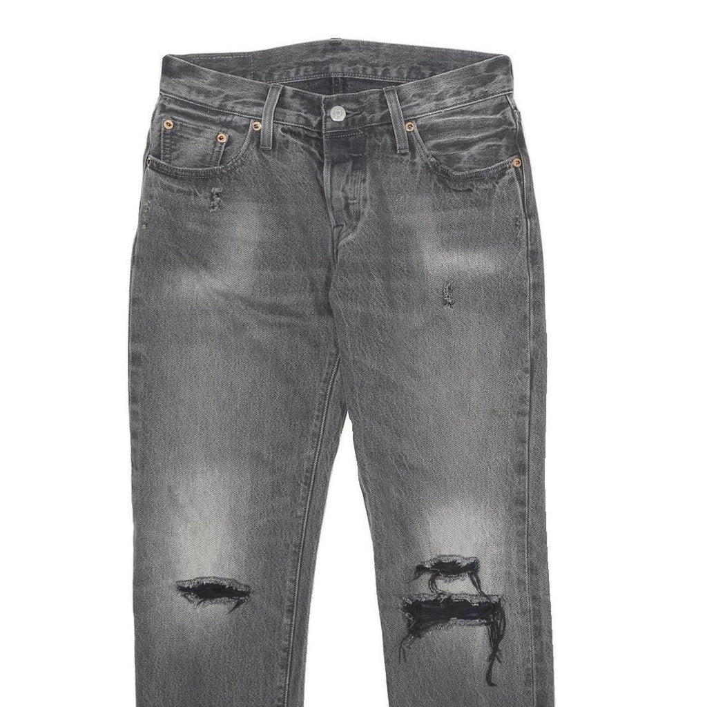 LEVI'S 501CT Womens Jeans Grey Classic Straight Denim Ripped W30 L28