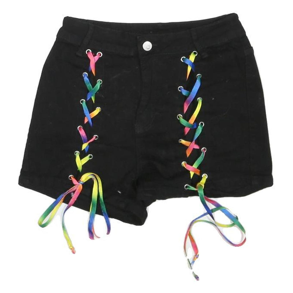 Womens Black Cotton Blend Shorts XS W26 Rainbow Lace-Up Detail Casual