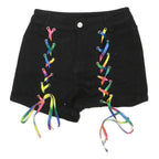 Womens Black Cotton Blend Shorts XS W26 Rainbow Lace-Up Detail Casual