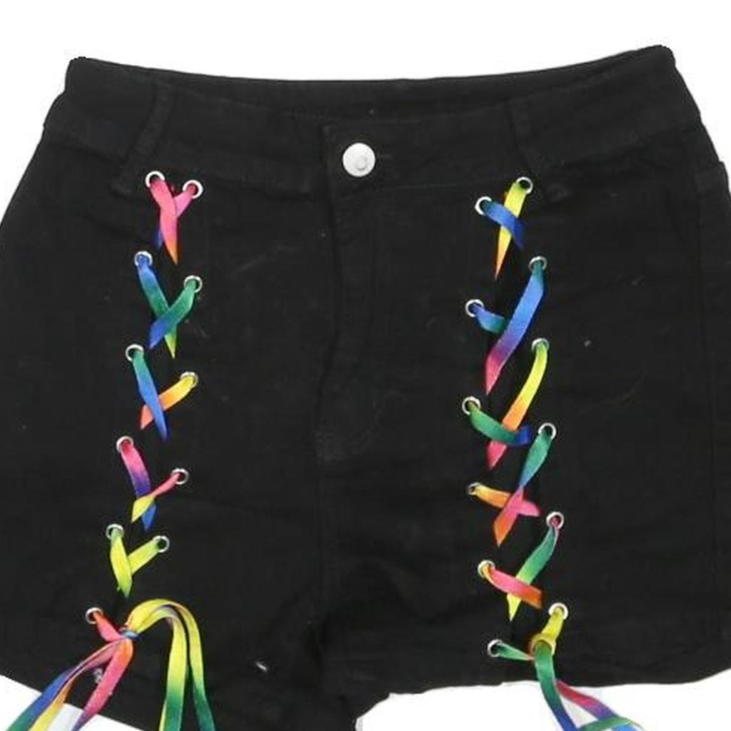 Womens Black Cotton Blend Shorts XS W26 Rainbow Lace-Up Detail Casual