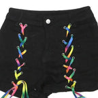 Womens Black Cotton Blend Shorts XS W26 Rainbow Lace-Up Detail Casual