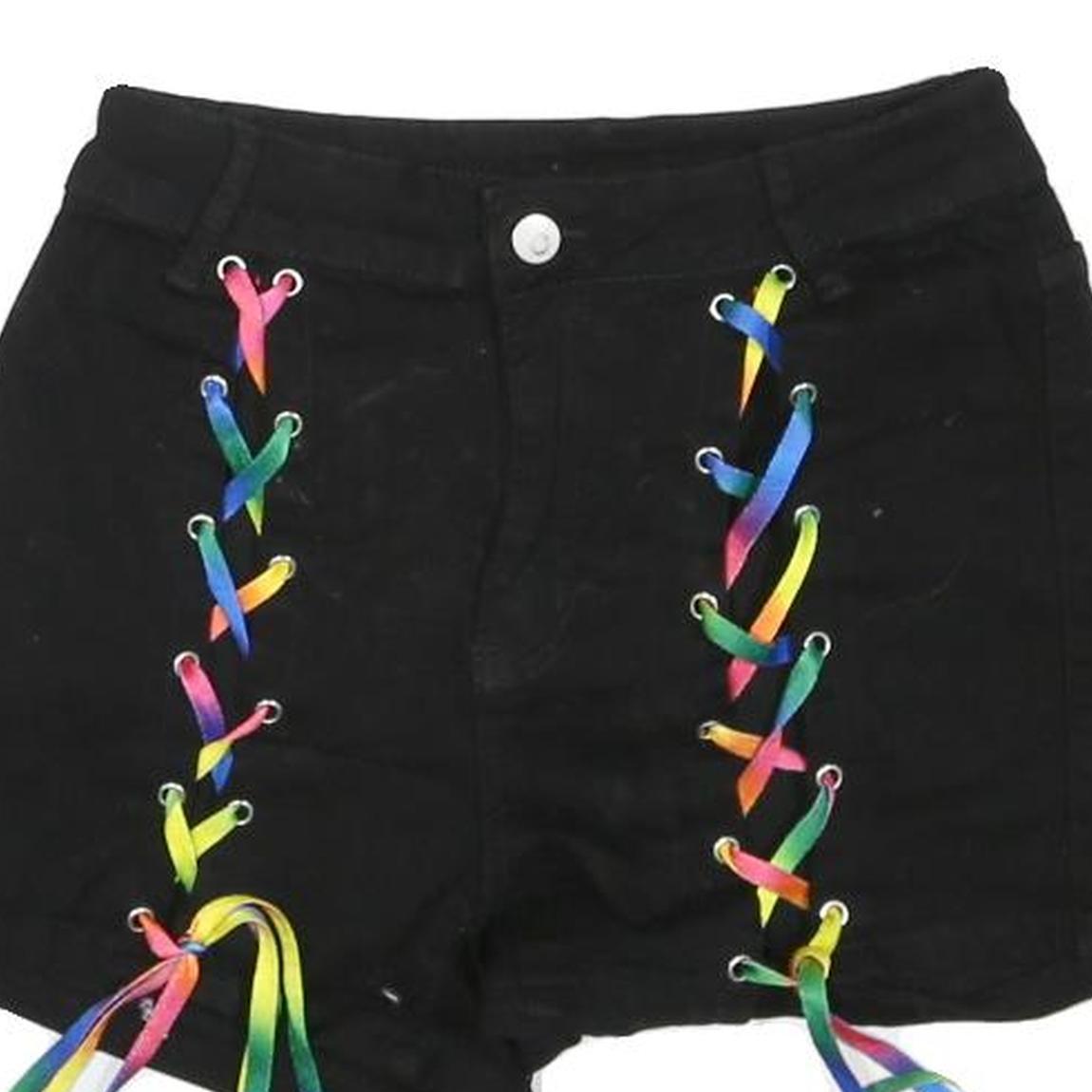 Womens Black Cotton Blend Shorts XS W26 Rainbow Lace-Up Detail Casual