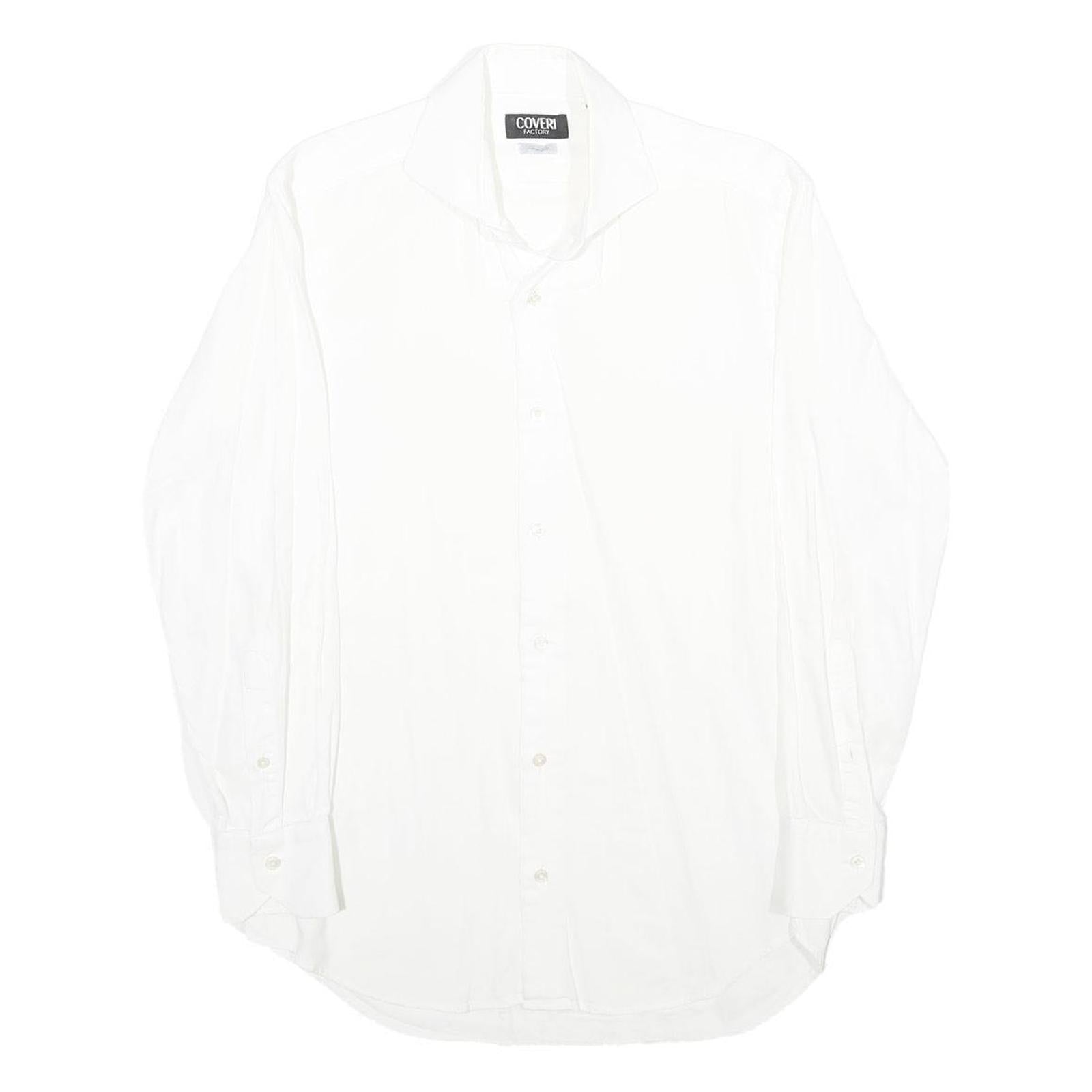 COVERI FACTORY Mens White Cotton Shirt M Classic Button Down Long Sleeve Casual