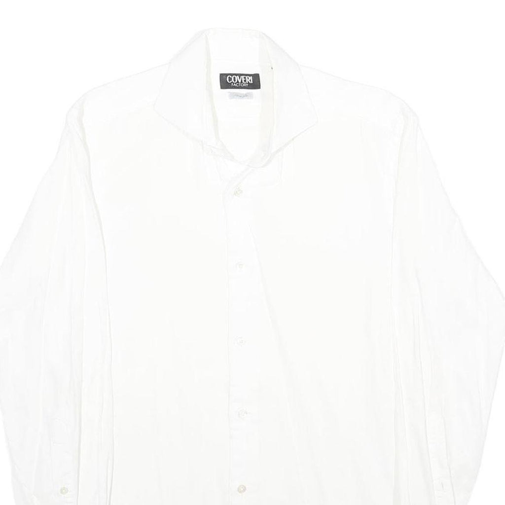 COVERI FACTORY Mens White Cotton Shirt M Classic Button Down Long Sleeve Casual