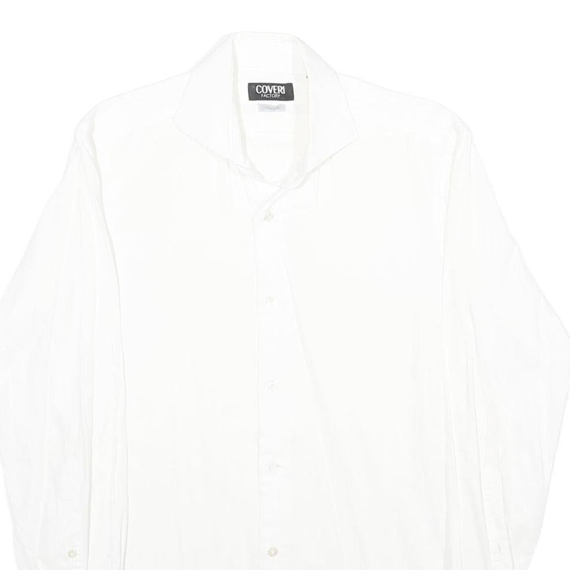 COVERI FACTORY Mens White Cotton Shirt M Classic Button Down Long Sleeve Casual