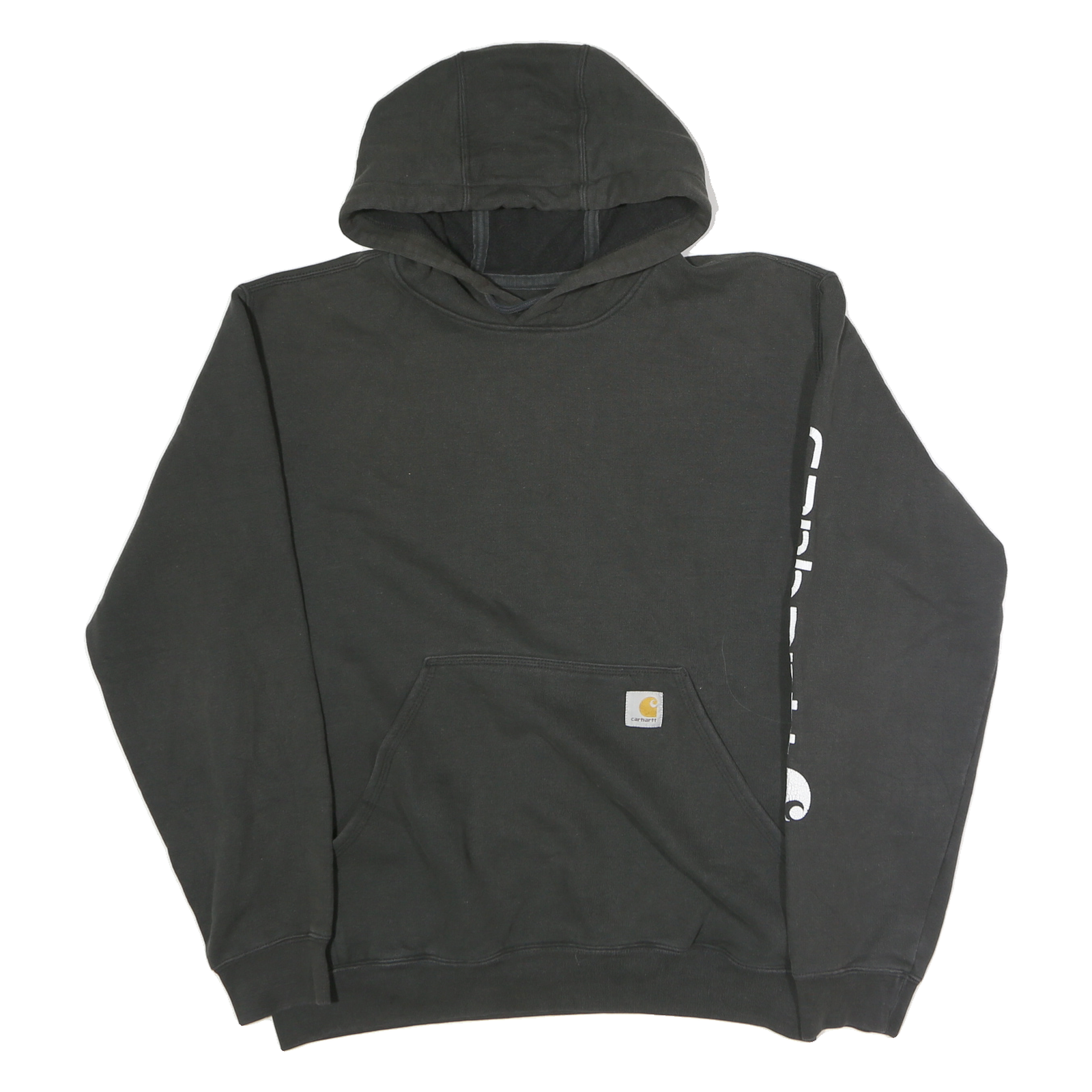 CARHARTT Mens Black Pullover Hoodie M Sleeve Logo Print Comfortable Cotton
