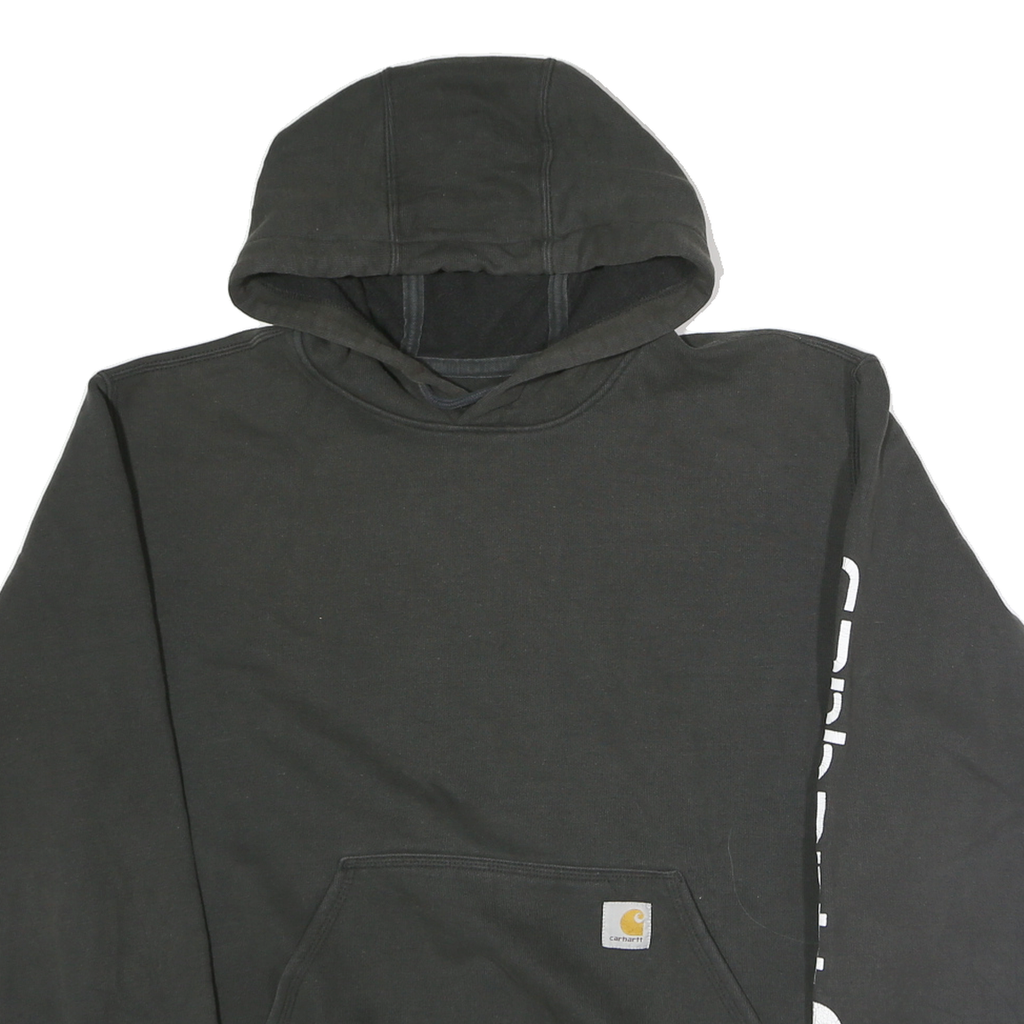 CARHARTT Mens Black Pullover Hoodie M Sleeve Logo Print Comfortable Cotton