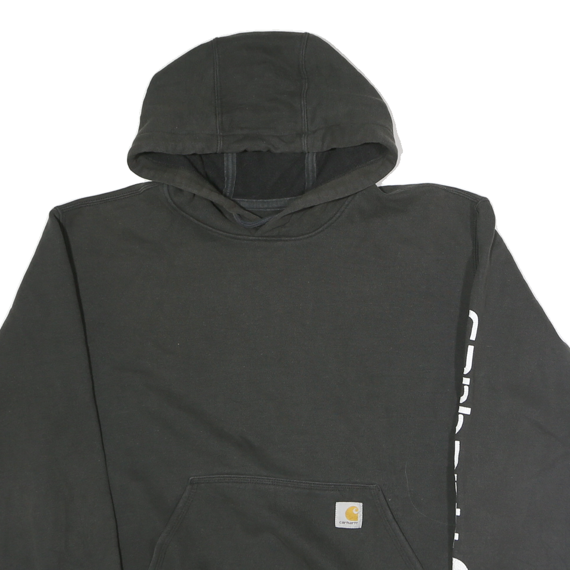 CARHARTT Mens Black Pullover Hoodie M Sleeve Logo Print Comfortable Cotton