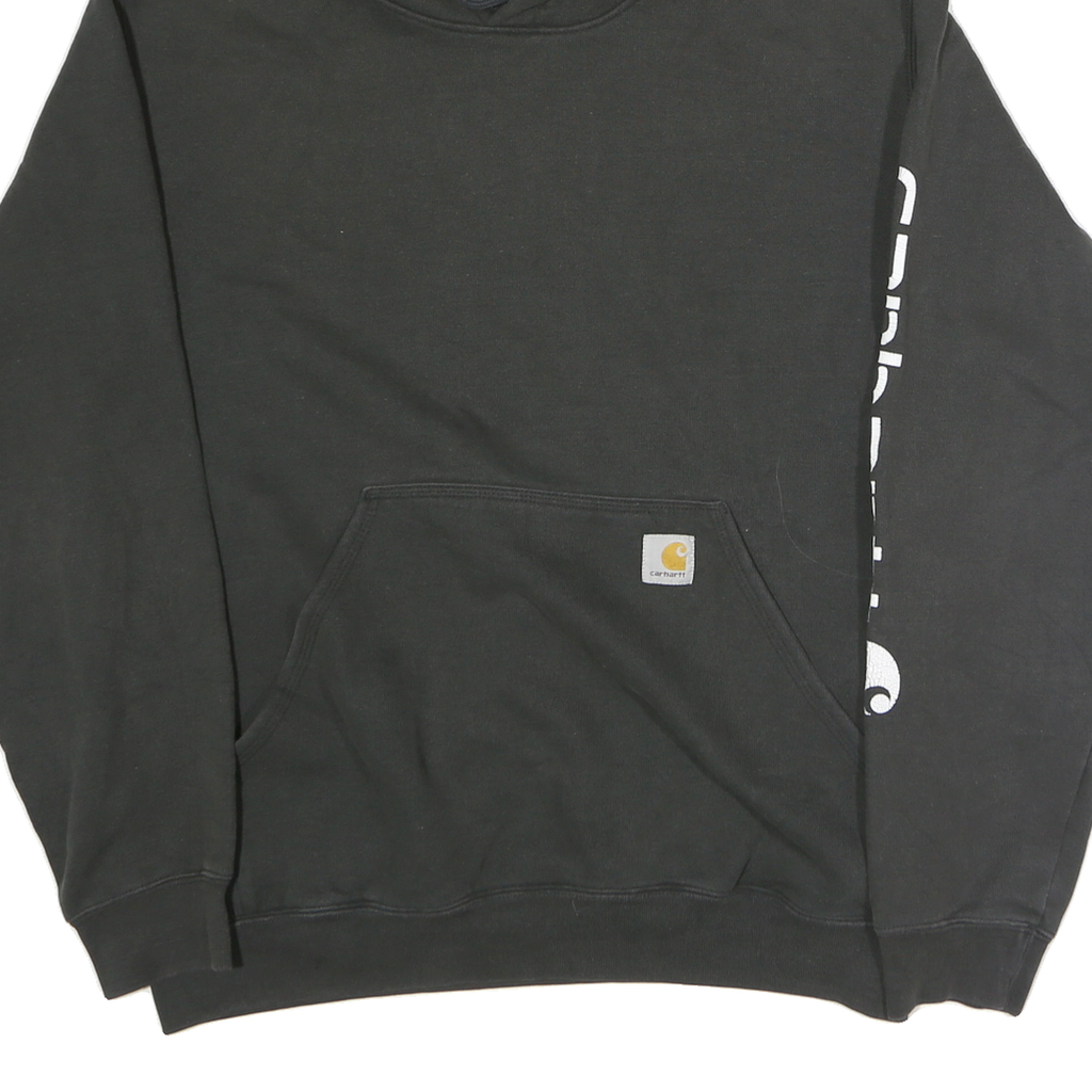 CARHARTT Mens Black Pullover Hoodie M Sleeve Logo Print Comfortable Cotton